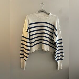 By Together from Anthropology Cream with Navy Blue Stripes Sweater